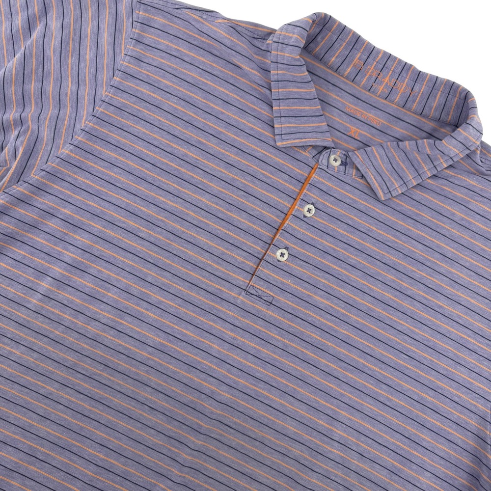 B. Draddy USA Men's XL Striped Polo Shirt Purple Orange Golf Casual Short Sleeve
